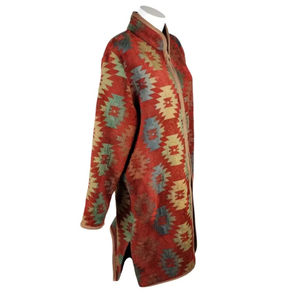 Vintage Circle T Zip Front Southwestern Woven Duster Jacket Terracotta Large - Picture 8 of 16